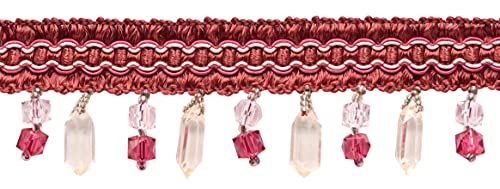 DÉCOPRO DCOPRO 1" Woven Scroll Header Diamond Beaded Fringe Trim Dark Rust Red Multicolor #BA010 36" (3 ft/0.9m) Dry Clean Only