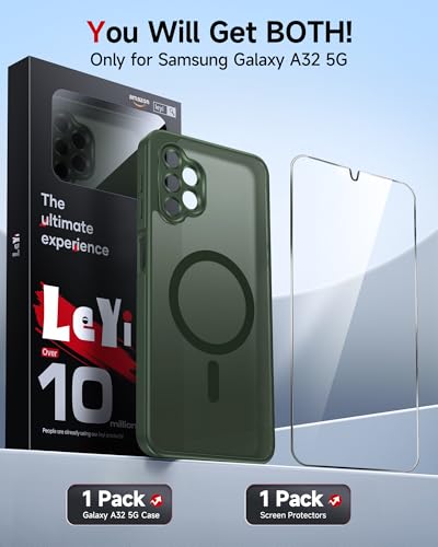 LeYi Capa para celular Galaxy A32-5G: Capa compatível com Samsung Galaxy A32 5G com protetor de tela, carregamento sem fio, fosco, translúcido, macio e à prova de choque, fundo para A 32, verde sálvia