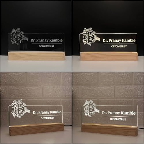 Image of Personalized Acrylic Desk Name Lamp for Optometrist | Custom LED Light with Name, Designation & Clinic Logo | Best Birthday Gift for ENT, Ophthalmologist, Eye Specialist, Optician, Vision Care Doctor (10 x 6 inch) (For Eye Doctor)