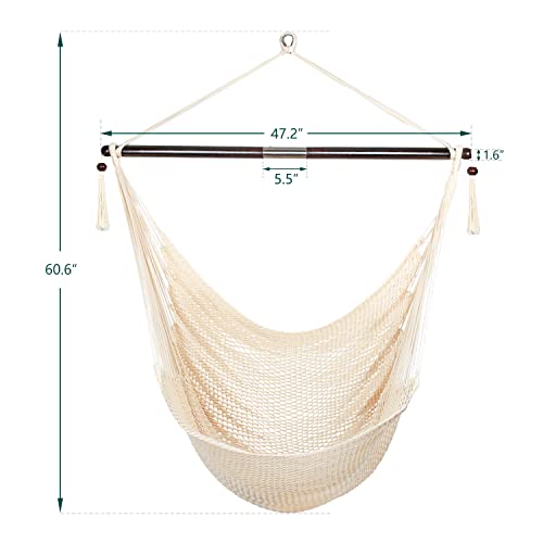Image of Bathonly Large Hammock Chair with Spreader Bar, Caribbean Hammock Swing Chair, XL Hammock Chair Outdoor Indoor, 330 LBS Weight Capacity, Beige