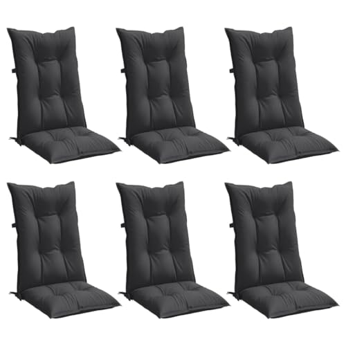 vidaXL Highback Chair Cushions - 6 Pcs Melange Anthracite - Outdoor/Indoor Use - Polyester Fabric - Soft PP Hollow Fiber Filling - Non-Slip Design - 47.2