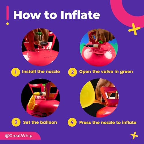 GreatWhip 22L Helium Tank Up To 100 Latex Balloons, Helium Tank For Balloons At Home, Latex Balloons And Ribbons Included - Thumbnail 3