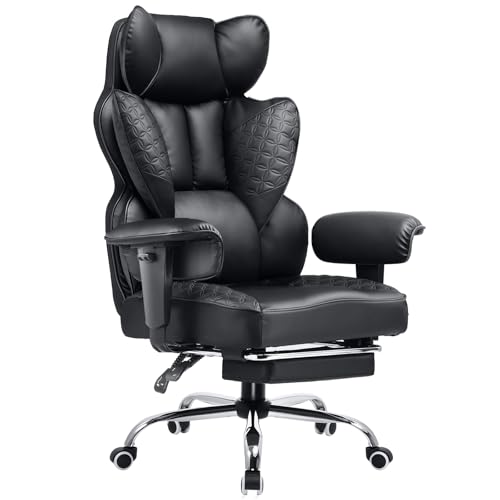 COMHOMA Office Chair High Back PU Leather Executive Desk Chair with Footrest, Ergonomic Heavy Duty Big and Tall Swivel Reclining Computer Chairs for Home