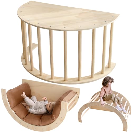 Image of Avrsol Kids Climber Arch with Cushion Set, Montessori Sensory Table, Climbing Gym, Arch Rocker Toddler Climbing Wooden Toy Indoor
