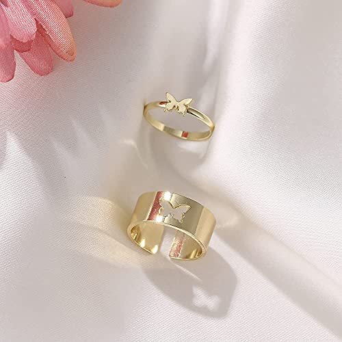Image of COLORFUL BLING Butterfly Knuckle Stacking Rings Set Knuckle Heart Lightning Dinosaur Adjustable for him and her Couples Friendship Best Friends Matching Promise Love Wedding Jewelry