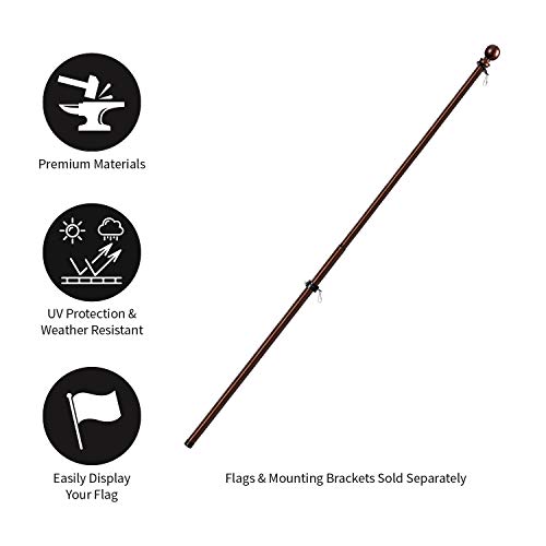 Evergreen Telescoping 5ft Metal Flag Pole | Incl Two Tangle-Free Ring Clips | Bronze | Wall Mounted for Home Garden Outdoor | House and 3'x5' American Flags with Pole Sleeve or Grommets