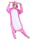 Unisex Einhorn Kostüm Pyjamas Tier Schlafanzug Karton Jumpsuit Nachthemd Erwachsene Fasching Cosplay Overall (L für 168-177CM, Rose)