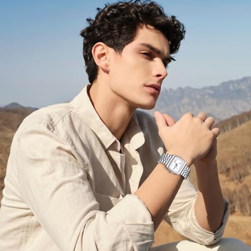 Image of Mens Watch, Luxury Casual Watches for Men, Waterproof Analog Quartz Watch - Men's Stainless Steel Watch with Stylish Rectangular Dial, Luminous Hands, Date & Day Display - Great Gift for Men