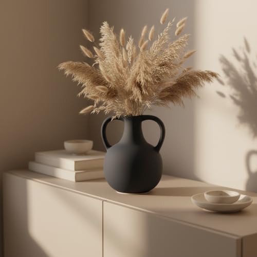 Image of PUREZENTO Unique 'Twin Beely' Vase Black Ceramic Donut Vase 5 Inch - Pack of 1 | Decorative Vases for Dried Flowers & Pampas Grass, Modern Home Decor, Living Room & Office Decor Ideas