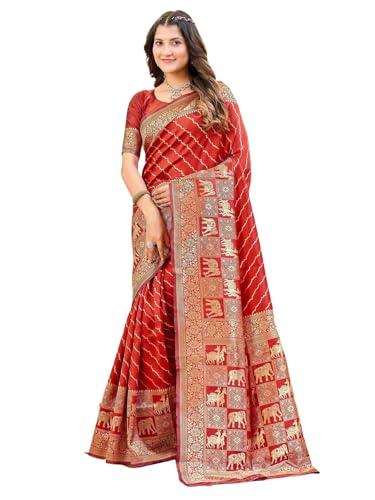 Image of Satrani Women's Silk Banarasi Weaving Saree with Unstitched Blouse Piece