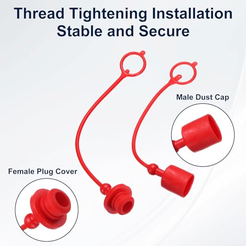 Image of HARFINGTON 2Sets 1 /2 Hydraulic Hose Dust Cap and Plug Kit, ISO-A Male Dust Cap & Female Plug Cover Quick Disconnects Air Coupler Cover Port Plug Fittings with Retention Ring, Red /Black