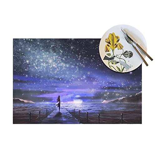 Set de table de qualite superieure fille regardant les etoiles lot de 4