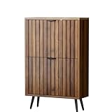 Smart FENDEE Schuhschrank, 60x24x94 cm, Walnussfarbe, 2 Klappen, 4 verstellbare Fächer, für 8-12 Paar Schuhe