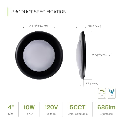ASD 12 Pack Black LED Disk Lights 4 Inch, 5CCT Flush Mount Ceiling Light by ASD - Used condition - Image 2
