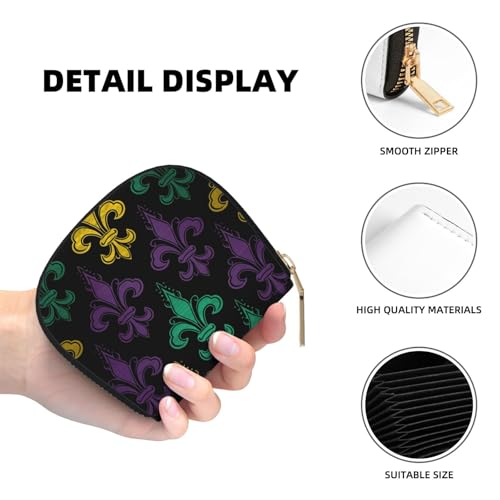 3d Fleur De Lis Mardi Gras Credit Card Holder Wallet, Leather Zipper Card Wallet For Women Ladies Rfid Blocking Card Case Small Coin Purse Accordion Wallet Gift4