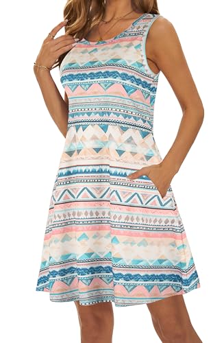 Image of Summer Dresses for Women 2026 Casual Sundresses Beach Cover Ups Sleeveless Tshirt Swing Dress with Pockets