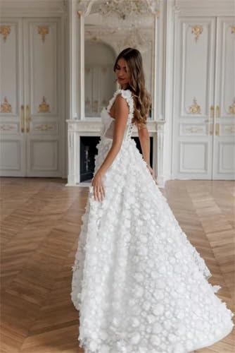 3D Flower Prom Dresses Long A-line Spaghetti Straps Split Formal Evening Dresses 20254