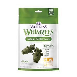 Whimzees Wellness Alligator Natural Dog Dental Treat, Chews, Freshens Breath, Medium Size, 12.7 oz Bag, 12 Count