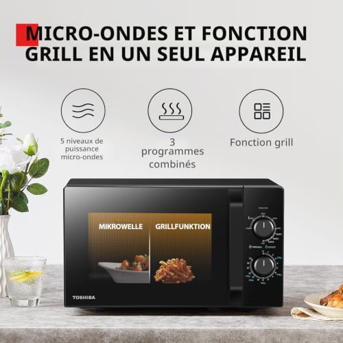 Toshiba Four à micro ondes 20 MW2 MG20PF BK /GE Grill avec grill croustillant et fonction de cuisson combinée 9 Niveaux de Puissance Ampoule LED Dégivrage facile - vue 3
