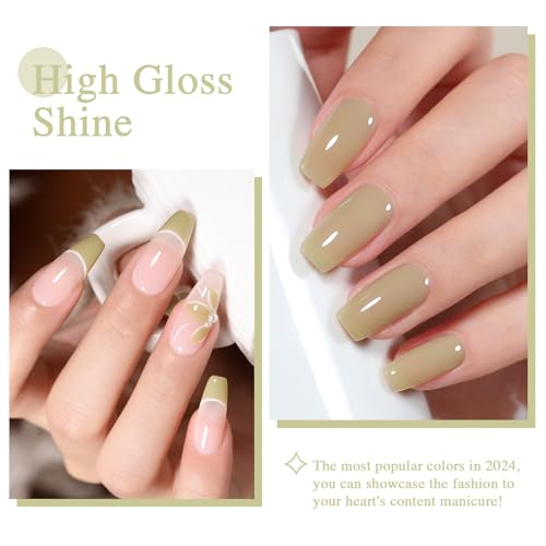 SHOYUM Jelly Grass Green Gel Nail Polish, 15ml Sheer Translucent Soak Off Gel Polish, UV Light Cure for Nail Art DIY — view 3