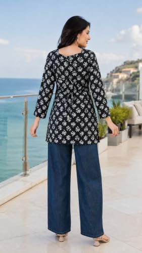 Image of Women's Floral Printed Cotton Kurti Summer Cotton Tunic Top for Girls