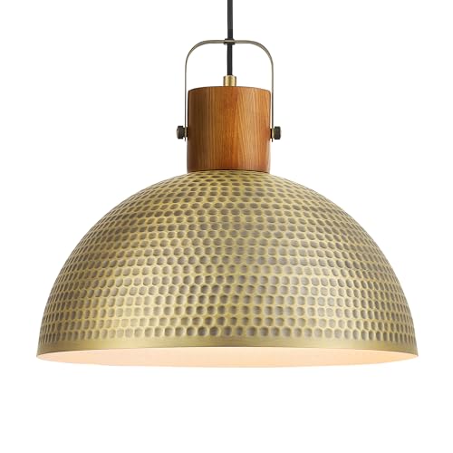 ELYONA 16 Inch Large Hammered Pendant Light Fixtures Ash Wood Vintage Dome Hanging Lamp Antique...