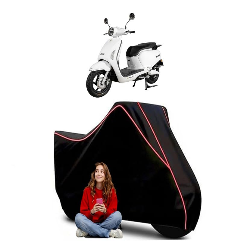 Image of Yulu Wynn E Scooty Bike Cover Water Resistant Outdoor Use Universal Fit Scooters Motorcycles Heavy Duty UV Protection Dust Rain Scratch Resistant Elastic Bottom Black Blue Piping