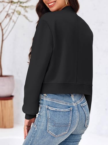 Image of Tankaneo Womens Cropped Bomber Jackets Casual Button Down Long Sleeve Stand Collar Varsity Shacket Coats