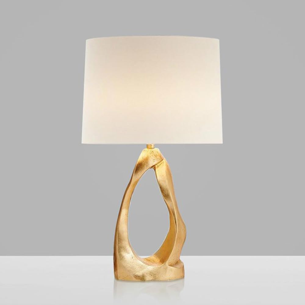 Złota lampa biurkowa, podstawa z żywicy z abażurem z tkaniny, włącznik przyciskowy, przewód 150 cm, do sypialni, salonu, biura, ciepłe oświetlenie do czytania, stolik nocny