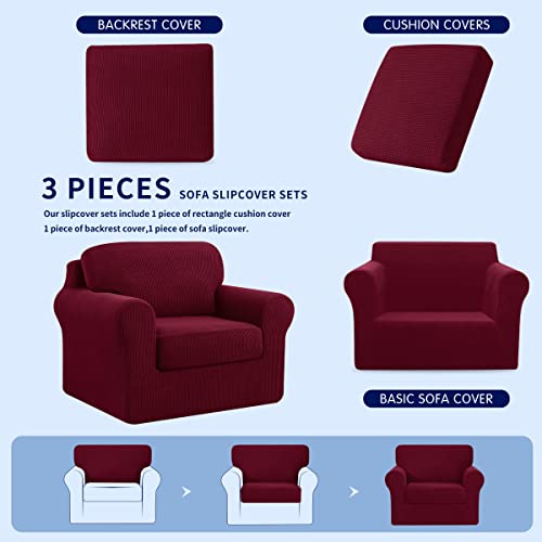 Subrtex 1 Piece Cushion Cover Bundles 3 Piece Armchair Cover Stretch Couch Slipcover With Separate Backrest Covers And Cushion Covers Slipcover Sets For Living Room（Cushion+Armchair,Wine） #TOP4