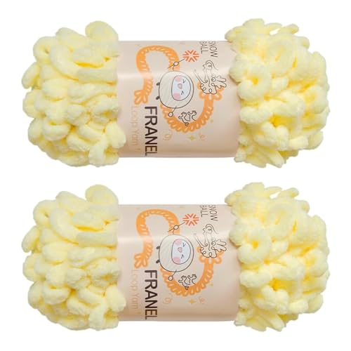 Franel Loop Yarn 100% Polyester Chenille Puffy Yarn, Craft Chunky Finger Knitting Loopy Yarn Soft and Light Material, Perfect for DIY Hand Woven Knitting Crafts Supplies (14 Light Yellow, 2-Pack) -  Jiate