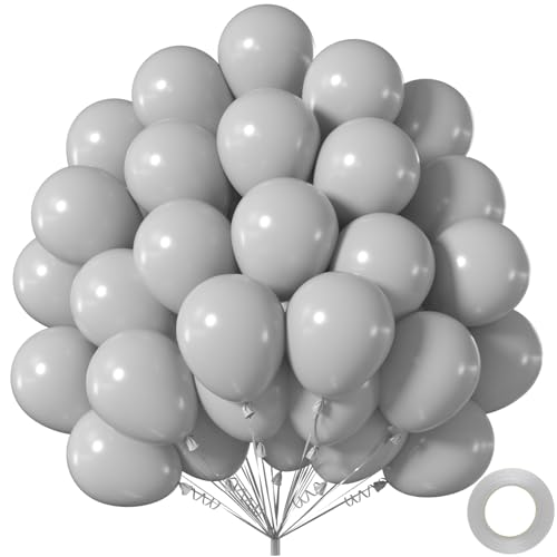 50pcs Gray Balloons, 12inch Gray Latex Balloons With Ribbon & Dot Glues