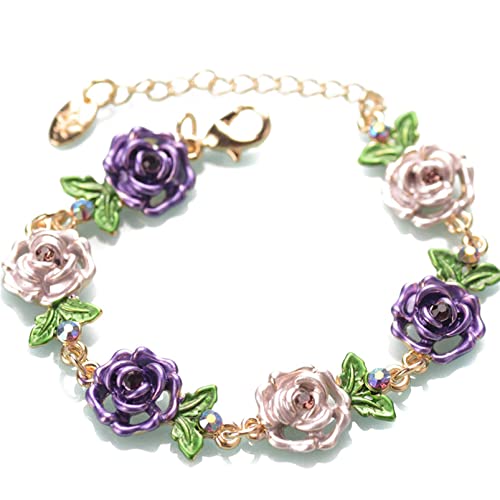 ZRSYH Vintage Boho Bracelet Cloisonné Fleur Ethnique Bracelet Fleur Charme Bracelets Cheville Bijoux Cadeau Élégant Alliage Bracelet pour Hommes Femmes,Mauve Cover