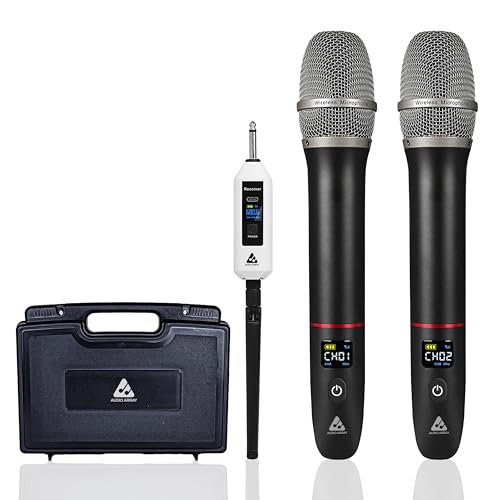 Image of Audio Array Dual UHF Wireless Microphone System with Brief Case | 24Bit /48kHz Audio | Dual Channel Dynamic Mics | 50m Range | Cardioid Pickup | DSP Frequency Lock | Rechargeable Battery | AM-W32 Pro