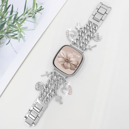 Correa de cadena cubana compatible con Fitbit Versa 4/3/Sense miniatura 4