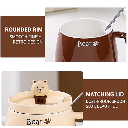 Image of BonZeal 3D Teddy Bear Mug with Lid & Spoon, 380 ML Ceramic Coffee Mug Cup | Cute Birthday Gift for Girls Women, Return Birthday Gift, Rakhi Gift for Brother | Panda Mug Style Mugs for Coffee Unicorn