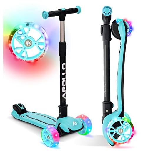 Apollo Kidspro 4 Vikbar Sparkcykel- Höjdjusterbar Sparkcykel Tre Hjul - LED- Sparkcykel Barn från 3 År och Uppåt - LED-Hjul - för Pojkar och Flickor