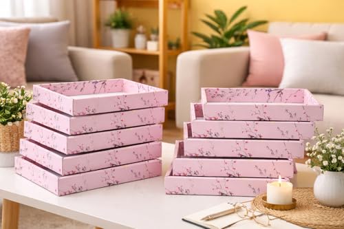 Image of SATYAM KRAFT 6 Pcs Multipurpose Folding Cardboard Gift Box | Premium Paper Hamper Empty DIY Tray for Wedding, Birthday, Gifting, Gift Packaging, Festive Foldable Hampers, Stylish Return Gifts (Pink)