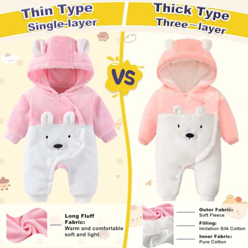 Image of Fairy Baby Newborn Baby Snowsuit Bear Suit Romper Winter Warm Coat Infant Fleece Footie Jumpsuit for Girls Boys 0-18M