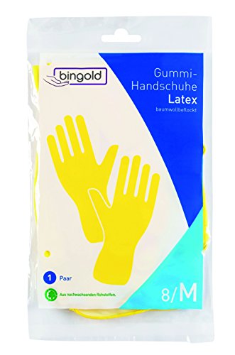 Bingold 504216 Rubber Washing Up Gloves Baumwollbeflockt Bodyshaping CE CAT 1 300 mm Medium, Yellow 1 Pair