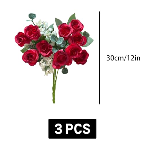 astylishome Fake Flowers Craft Artificial Red Roses Faux Roses Decorative Artificial Flowers With Stem Artificial Rose Flowers Wedding Flowers Bridal Bouquet Party Garden Floral Decor 3603 - Image 3