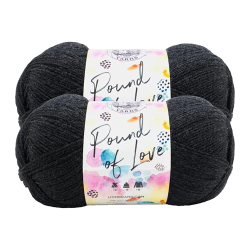 Image of Lion Brand Yarn, Pound of Love Crochet Yarn, Charcoal, Gray, 2 Pack