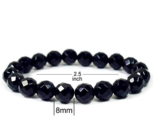 Image of Natural Black Onyx Diamond Cut 8 mm Gemstone Beads Bracelet Round Faceted Reiki Healing and Crystal Healing Bracelet for Unisex Fashion Jewellery
