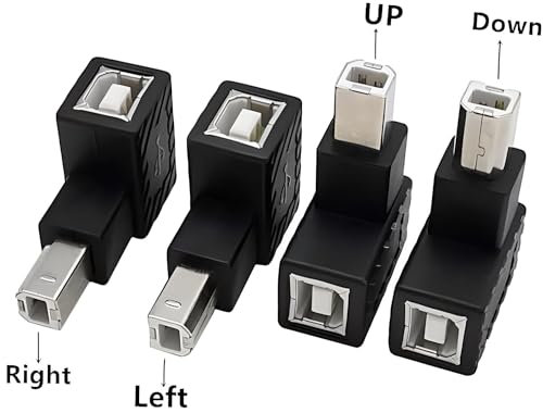 Image of 4-Piece USB 2.0 Type-B Printer Adapter; 90 Degrees USB B Male to Type-B Female; For Printer, Scanner, Mobile HDD & More