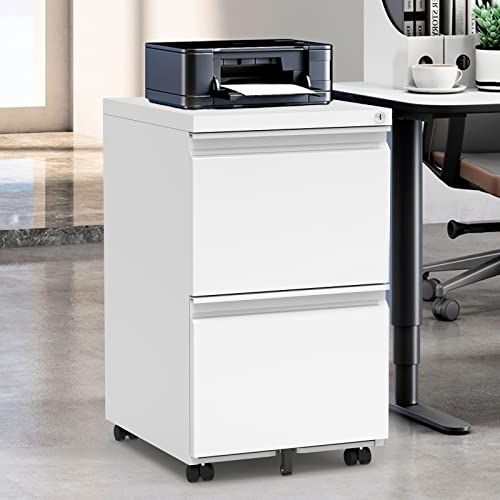 Homeer 2 Drawer Mobile File Cabinet With Lock And Wheel,Anti-Tilt Design Metal Vertical Filing Cabinet,Rolling Desk Filing Cabinet Fits Letter/Legal Size For Home Office (White) #TOP1