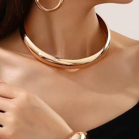 Chunky Wide Domed Torque Collar Choker Necklace For Women Statement Modern Minimalist Polished Smooth Bold Fashion Gold Color - Image 2