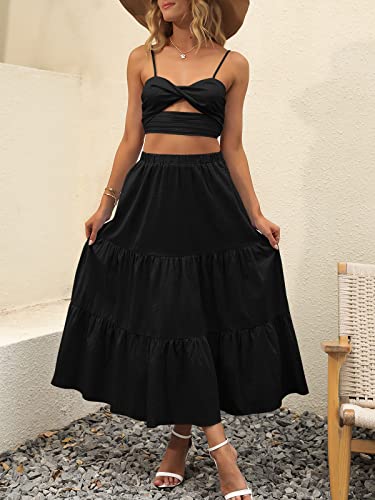 ANRABESS Women’s Summer Boho Flowy Swing Tiered A-Line Maxi Skirt 2025 Fashion Trendy Elastic Waist Pleated Long Beach Dress4