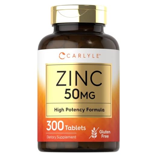 Carlyle Zinc 50mg | 300 Tablets | Vegetarian, Non-GMO, and Gluten Free Supplement | Zinc Gluconate | High Potency Formula