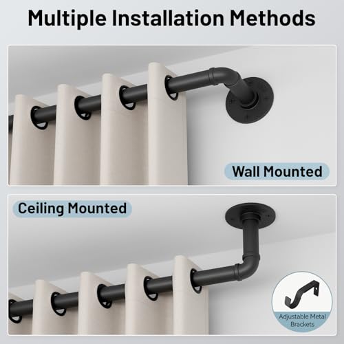 TEAKMAMA 1 Inch Industrial Curtain Rods for Windows, Blackout Heavy Duty Curtain Rod with Wrap - Around Design for Indoor/Outdoor Use, 16"-28", Black