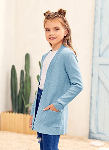 Image of Girls Cardigan Kids Open Front Oversized Sweater with Pockets | Casual Cardigans, Soft Knit, Long Sleeve, Uniform Cardigan for Girls, 7-14 Years
